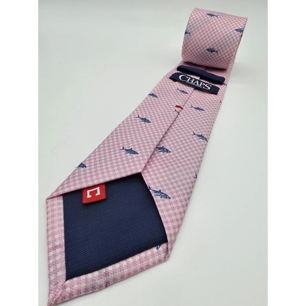 Chaps Ralph Lauren Men's Pink Blue Geometric Shark 100% Silk Tie 58